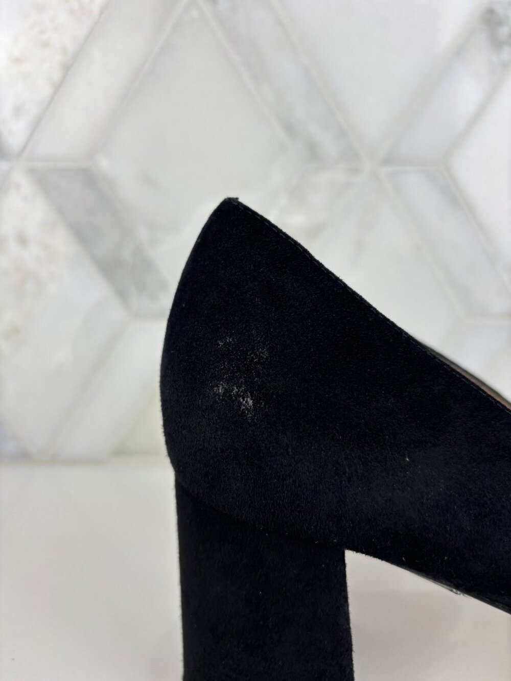 10 LK Bennett Sally Square Toe Pump Heel Court Black Leather Suede Block Heel - Picture 5 of 14